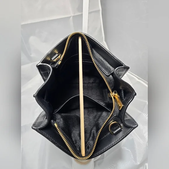 MICHAEL Michael Kors Hamilton Smooth Black Leather Crossbody Bag w/Gold Hardware - Picture 13 of 17